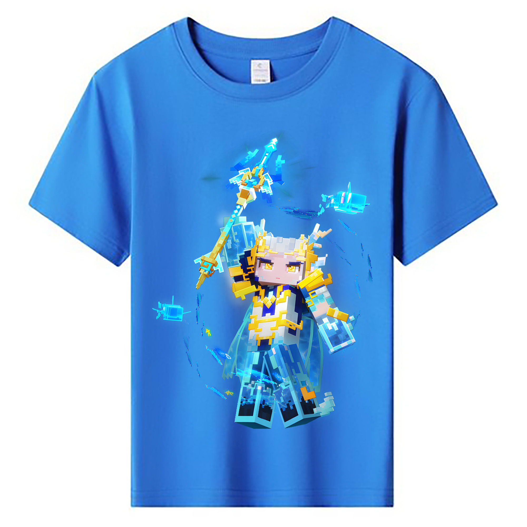 （画像用） マインクラフト ブロックの世界 Minecraft MC Block world 綿100％キッズTシャツ（フロントプリント）